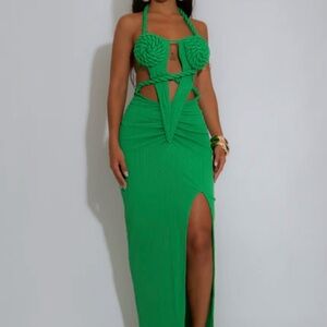 Green Halter Rope Maxi Dress